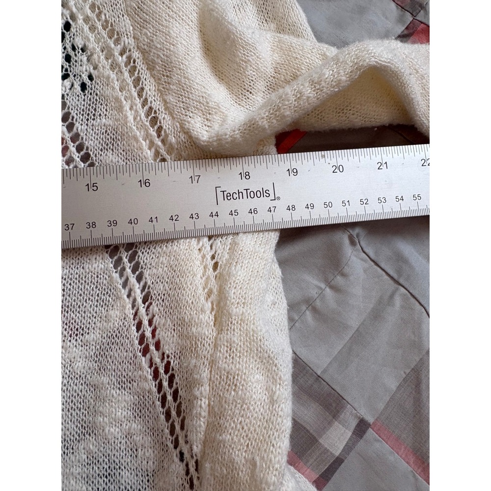 Vintage America Blues Cream Knitted Open Front Cardigan Ruffle Hem Small - Picture 5 of 6
